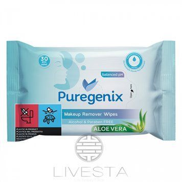 Вологі серветки для зняття макіяжу Puregenix, 30 шт 420704 фото